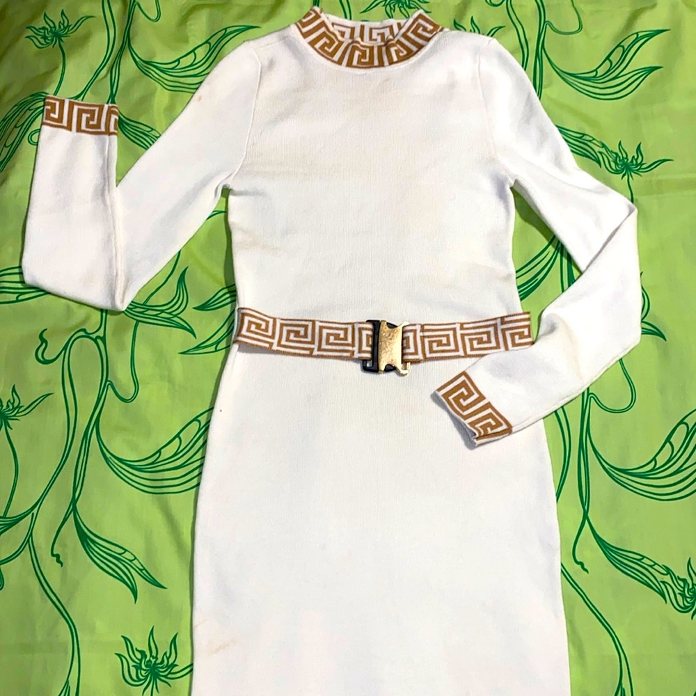 White and beige body con dress